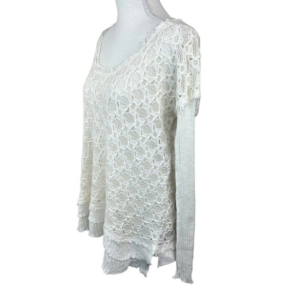 Free People White Open Knit Lace Sweater Size S/P Layered Hem - Picture 7 of 10